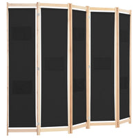Divisorio a 5 Pannelli-Set di 5 pannelli Paravento Nero 200x170x4 cm in Tessuto