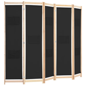 Divisorio a 5 Pannelli-Set di 5 pannelli Paravento Nero 200x170x4 cm in Tessuto