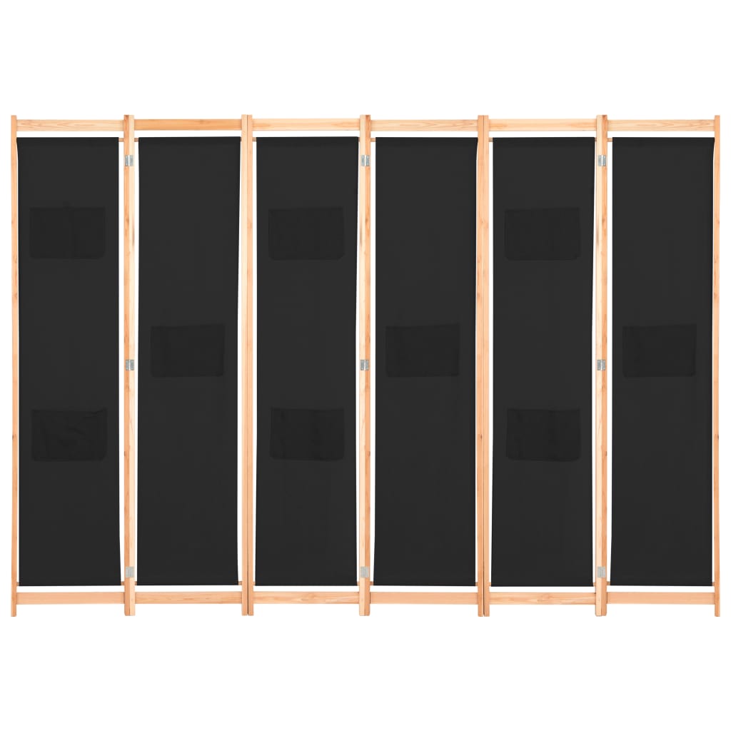 Divisorio a 6 Pannelli-Set di 6 pannelli Paravento Nero 240x170x4 cm in Tessuto