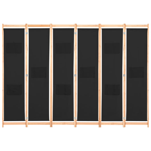 Divisorio a 6 Pannelli-Set di 6 pannelli Paravento Nero 240x170x4 cm in Tessuto