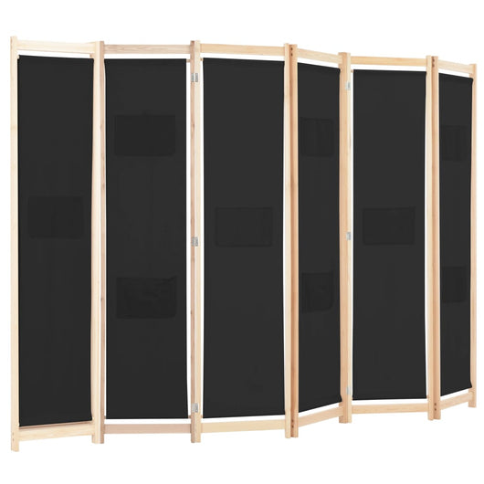 Divisorio a 6 Pannelli-Set di 6 pannelli Paravento Nero 240x170x4 cm in Tessuto