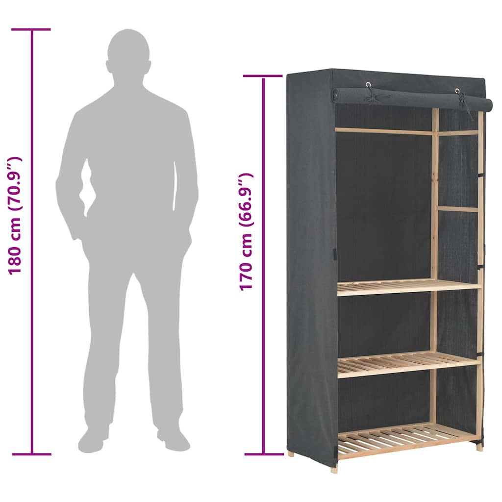 Armadio a 3 Ripiani Grigio 79x40x170 cm in Tessuto 248187