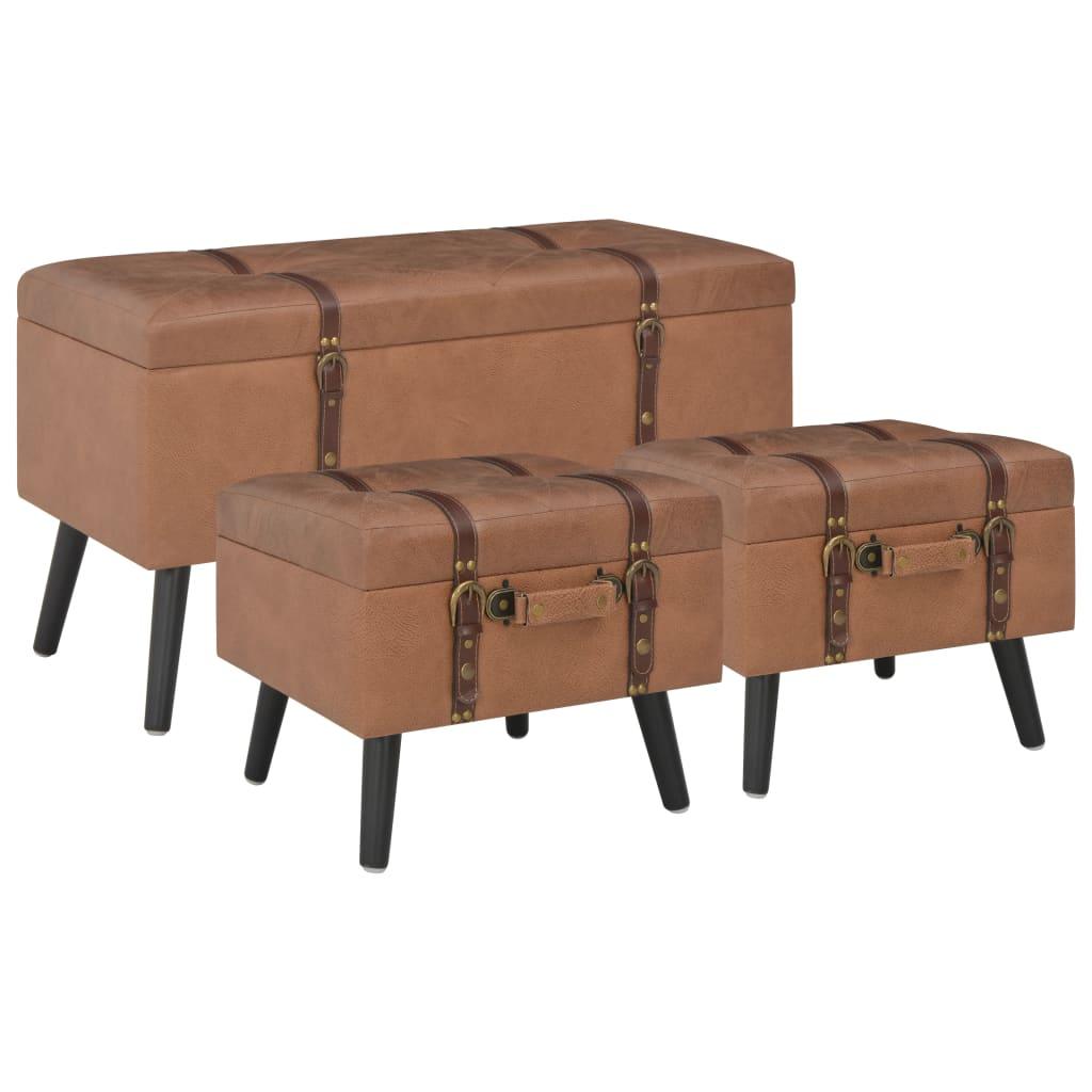 Panca pouf sgabello mobile contenitore sgabelli 3 pz marrone sintetico 3002180