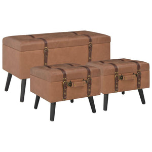 Panca pouf sgabello mobile contenitore sgabelli 3 pz marrone sintetico 3002180