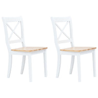 Sedie da Pranzo 2 pz Bianco e Legno Chiaro in Massello di Hevea cod mxl 31483
