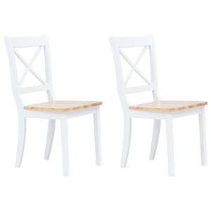 Sedie da Pranzo 2 pz Bianco e Legno Chiaro in Massello di Hevea cod mxl 31483