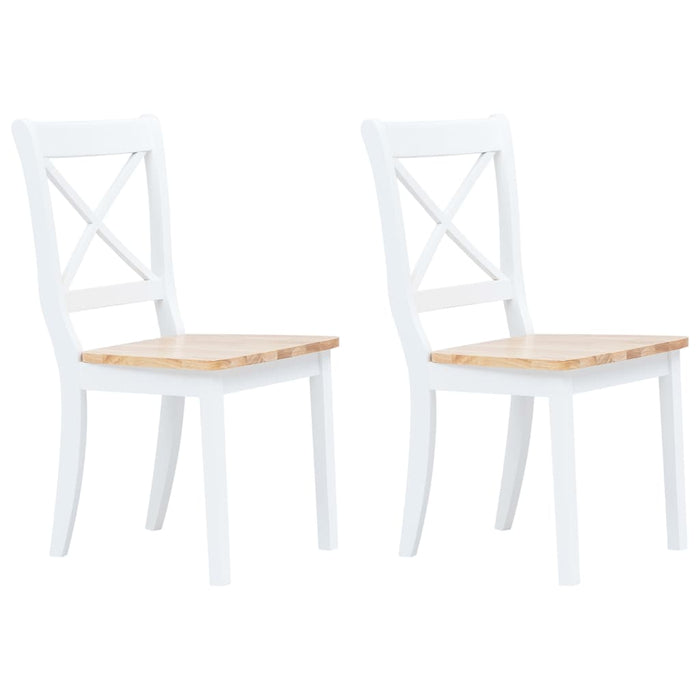 Sedie da Pranzo 2 pz Bianco e Legno Chiaro in Massello di Hevea cod mxl 31483