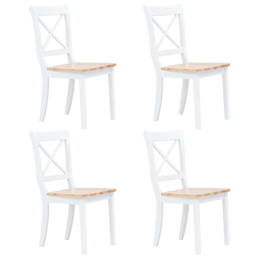 Sedie da Pranzo 4 pz Bianco e Legno Chiaro in Massello di Hevea cod mxl 24843