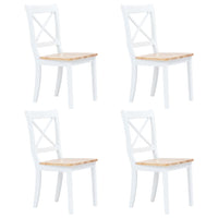Sedie da Pranzo 4 pz Bianco e Legno Chiaro in Massello di Hevea cod mxl 24843