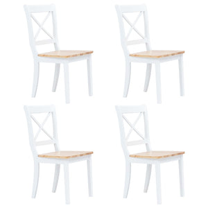 Sedie da Pranzo 4 pz Bianco e Legno Chiaro in Massello di Hevea cod mxl 24843