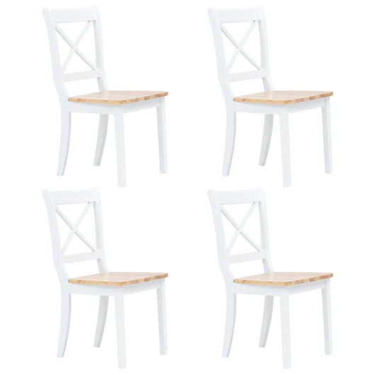 Sedie da Pranzo 4 pz Bianco e Legno Chiaro in Massello di Hevea cod mxl 24843