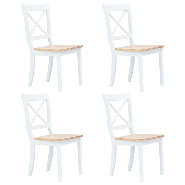 Sedie da Pranzo 4 pz Bianco e Legno Chiaro in Massello di Hevea cod mxl 24843