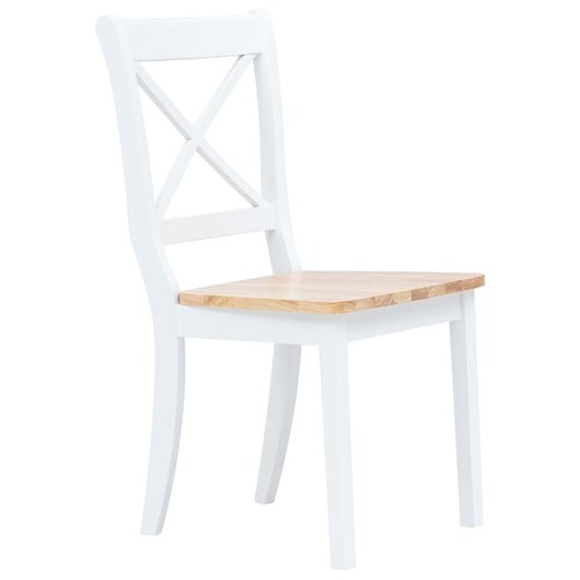 Sedie da Pranzo 4 pz Bianco e Legno Chiaro in Massello di Hevea cod mxl 24843