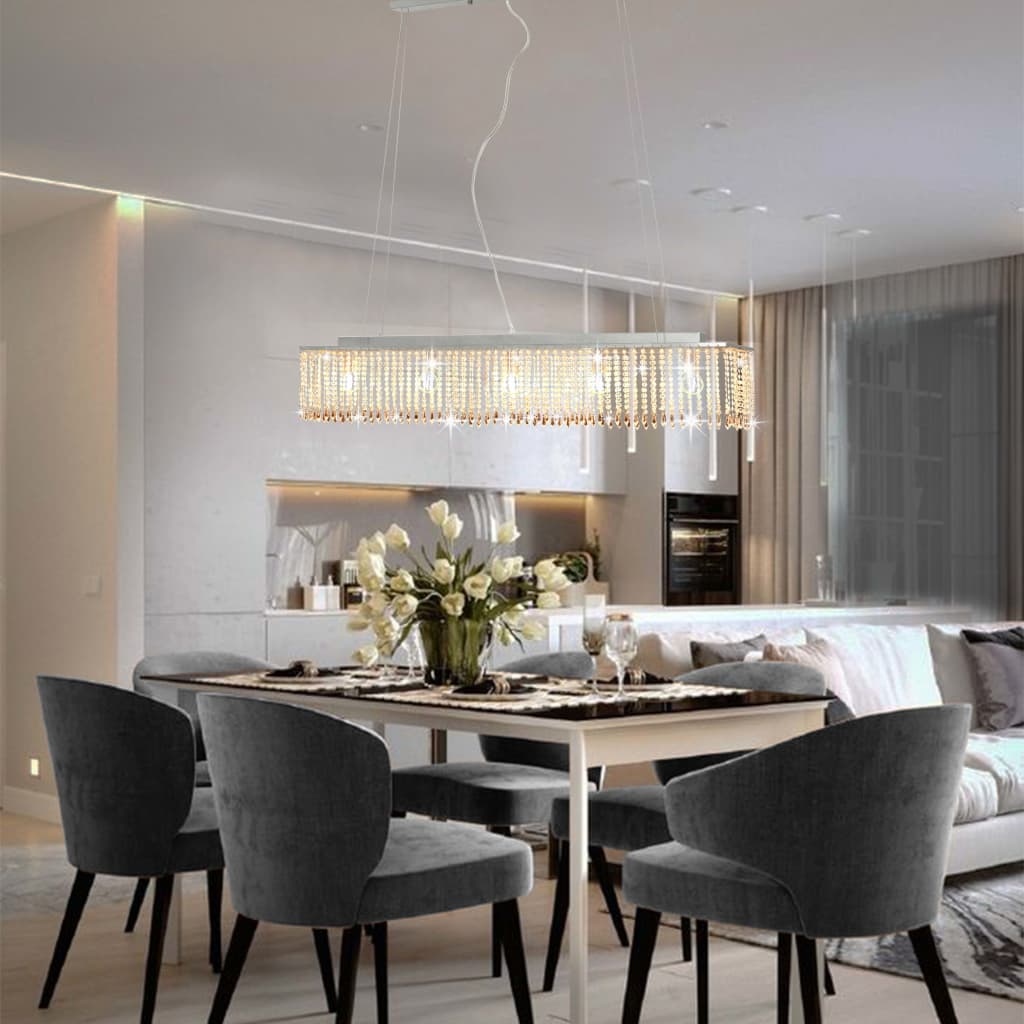 Lampadario con Perle di Cristallo Argento 104 cm E14  cod mxl 65139