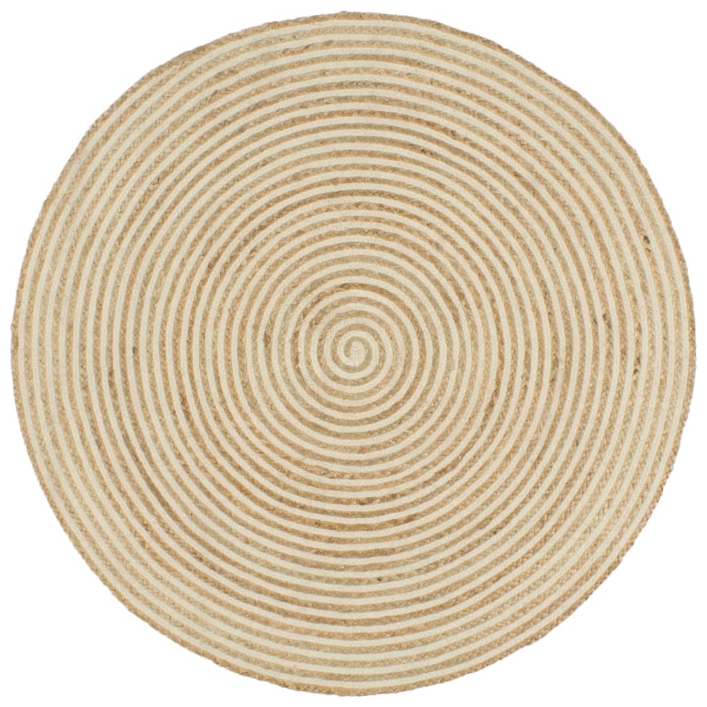 Tappeto Lavorato a Mano in Juta Design a Spirale Bianco 120 cm cod mxl 73026