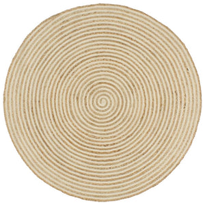 Tappeto Lavorato a Mano in Juta Design a Spirale Bianco 120 cm cod mxl 73026
