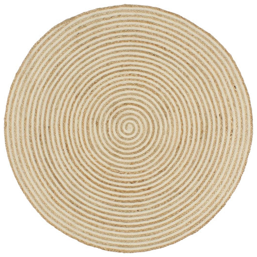 Tappeto Lavorato a Mano in Juta Design a Spirale Bianco 120 cm cod mxl 73026