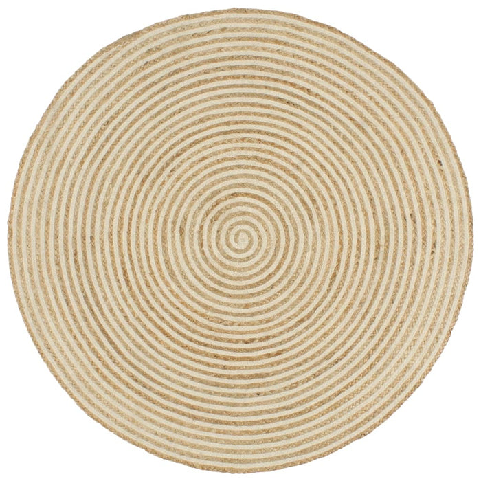 Tappeto Lavorato a Mano in Juta Design a Spirale Bianco 120 cm cod mxl 73026