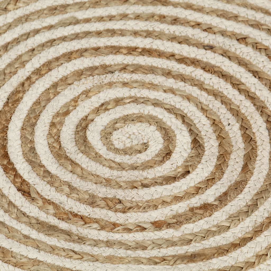 Tappeto Lavorato a Mano in Juta Design a Spirale Bianco 120 cm 133717