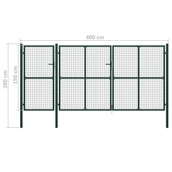 Cancello per Giardino in Acciaio 400x150 cm Verde 144313