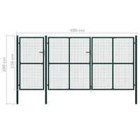 Cancello per Giardino in Acciaio 400x150 cm Verde cod mxl 56401