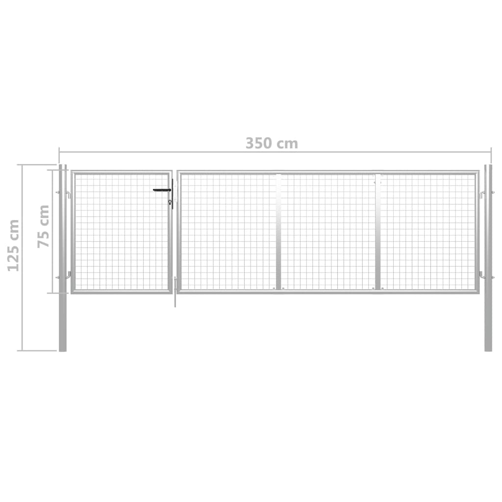 Cancello per Giardino in Acciaio 350x75 cm Argento 144340