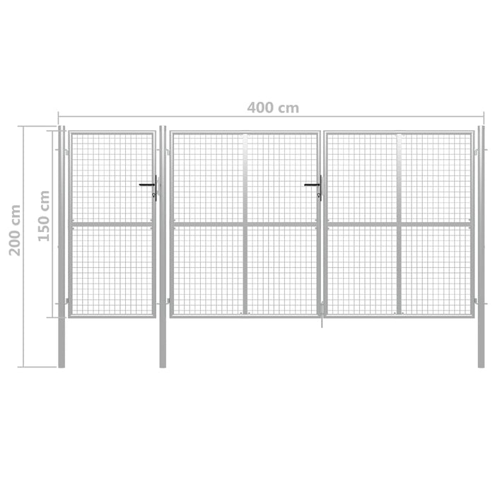 Cancello per Giardino in Acciaio 400x150 cm Argento