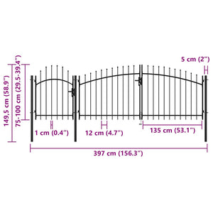 Cancello da Giardino in Acciaio 1,5x4 m Nero cod mxl 50365