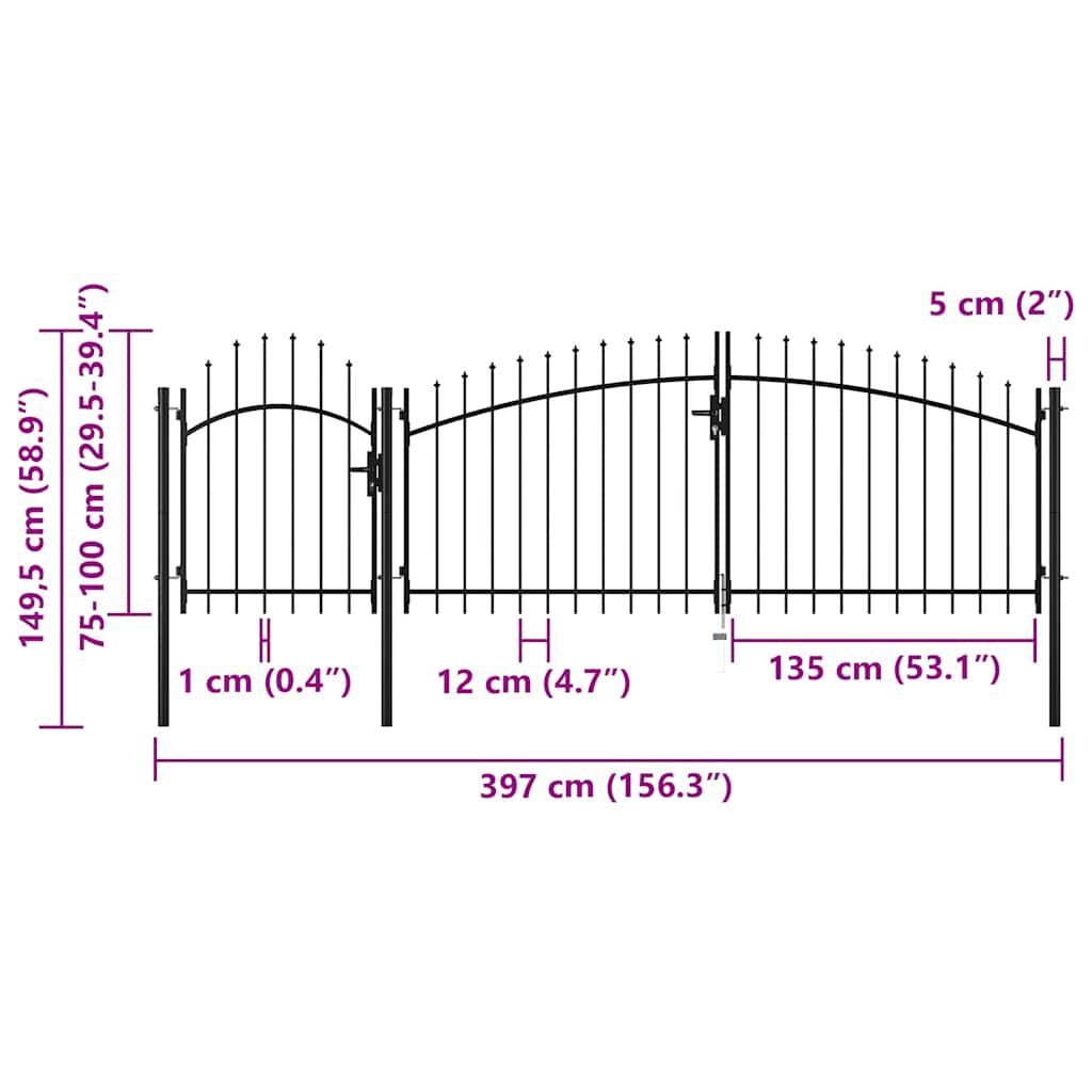 Cancello da Giardino in Acciaio 1,5x4 m Nero 144362
