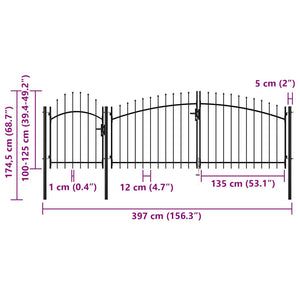 Cancello da Giardino in Acciaio 1,75x4 m Nero cod mxl 46318