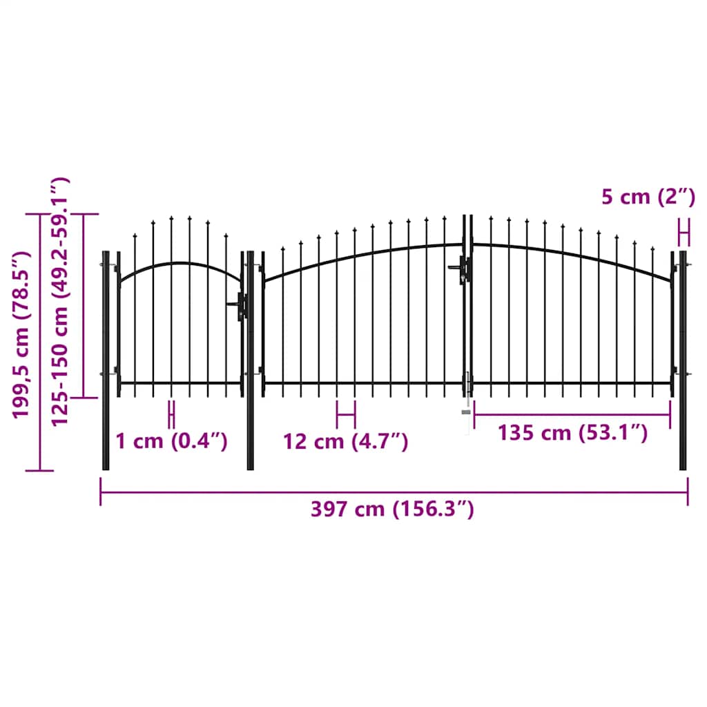 Cancello da Giardino in Acciaio 2x4 m Nero 144364