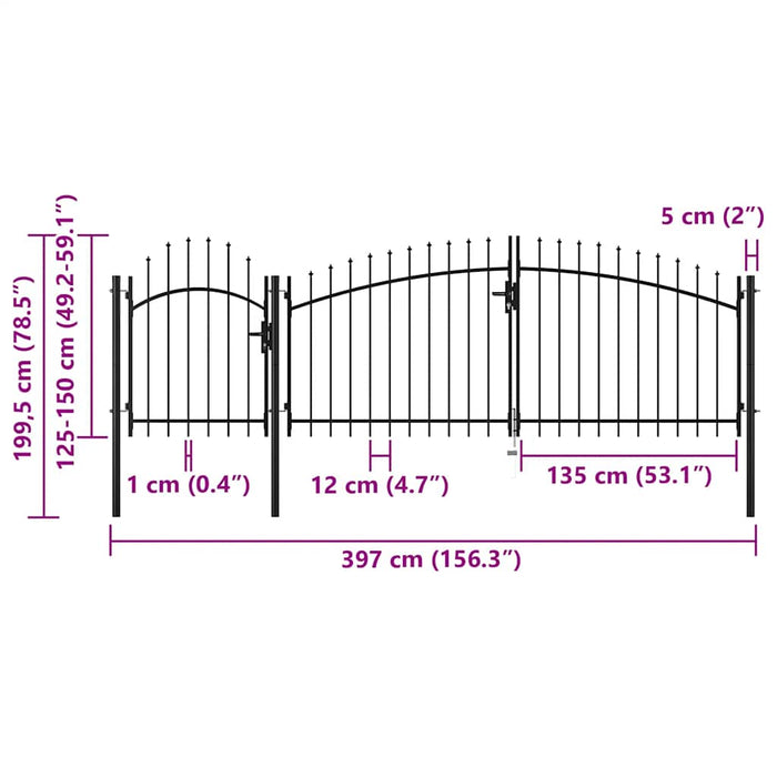 Cancello da Giardino in Acciaio 2x4 m Nero 144364