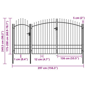 Cancello da Giardino in Acciaio 2,45x4 m Nero