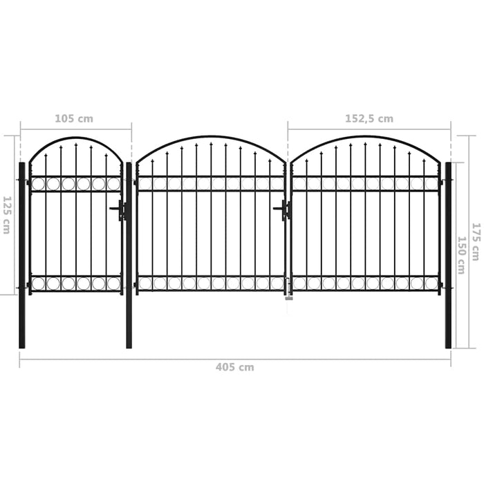 Cancello da giardino Nero 175 x 400 cm Acciaio 144367