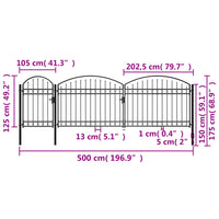 Cancello da Giardino ad Arco in Acciaio 1,75x5 m Nero cod mxl 49426