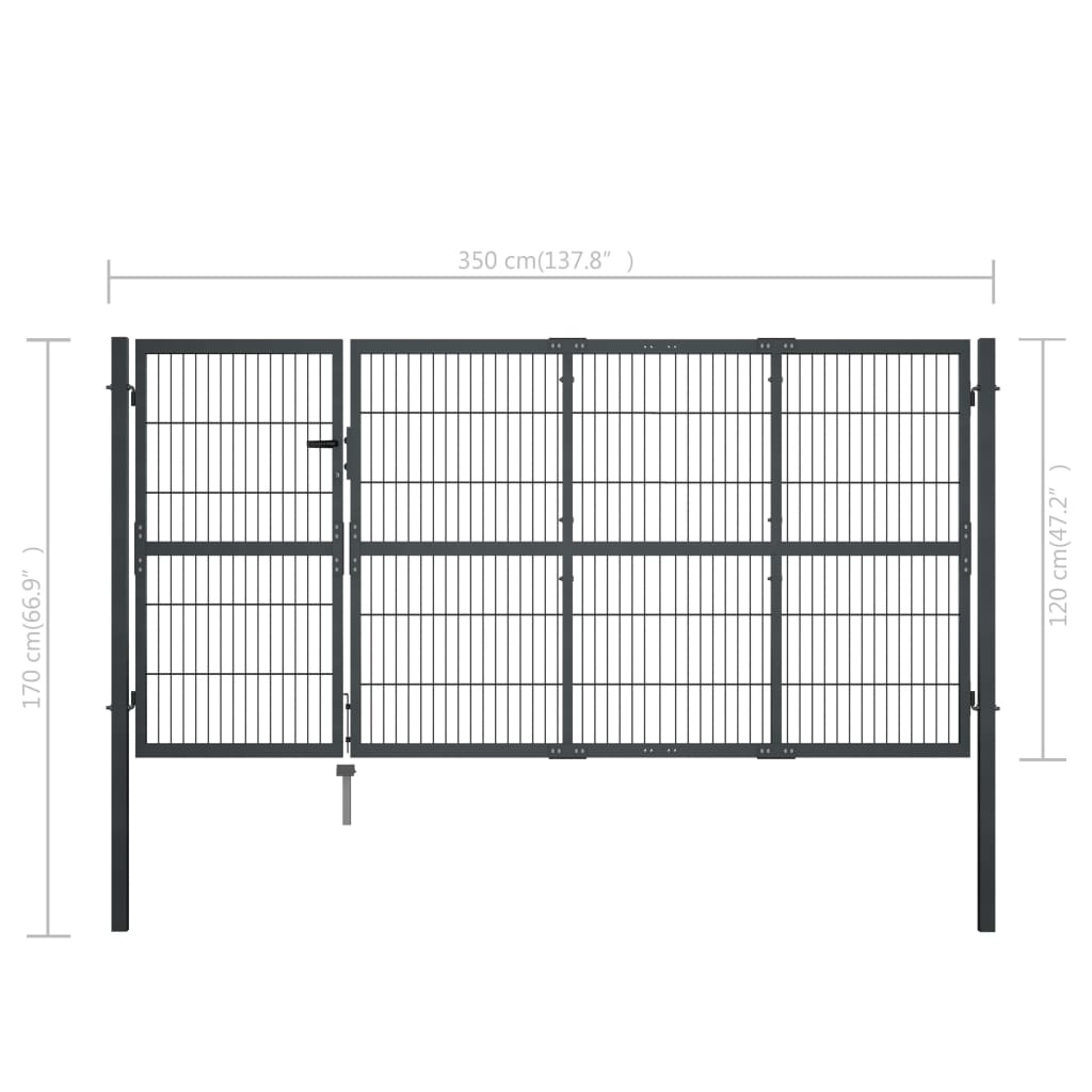 Cancello di Recinzione con Pali in Acciaio 350x120 cm Antracite 144400