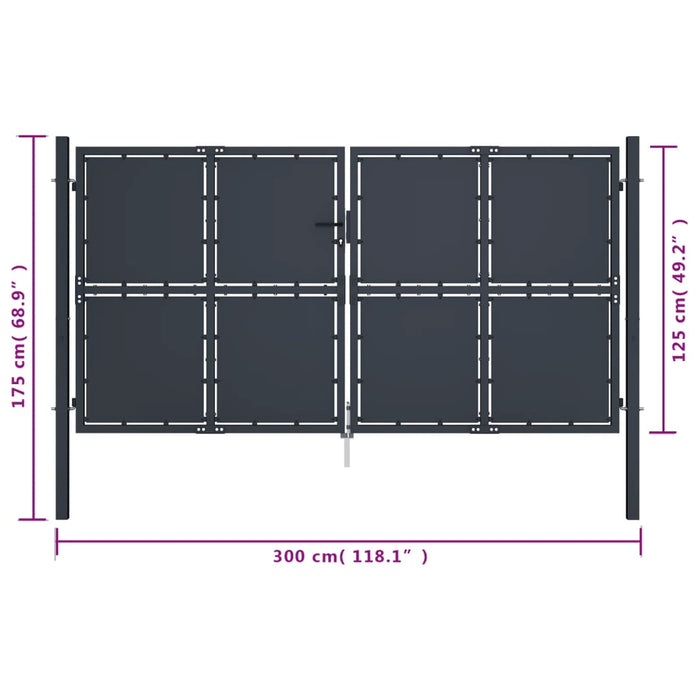 Cancello per Giardino in Acciaio 300x125 cm Antracite 144525