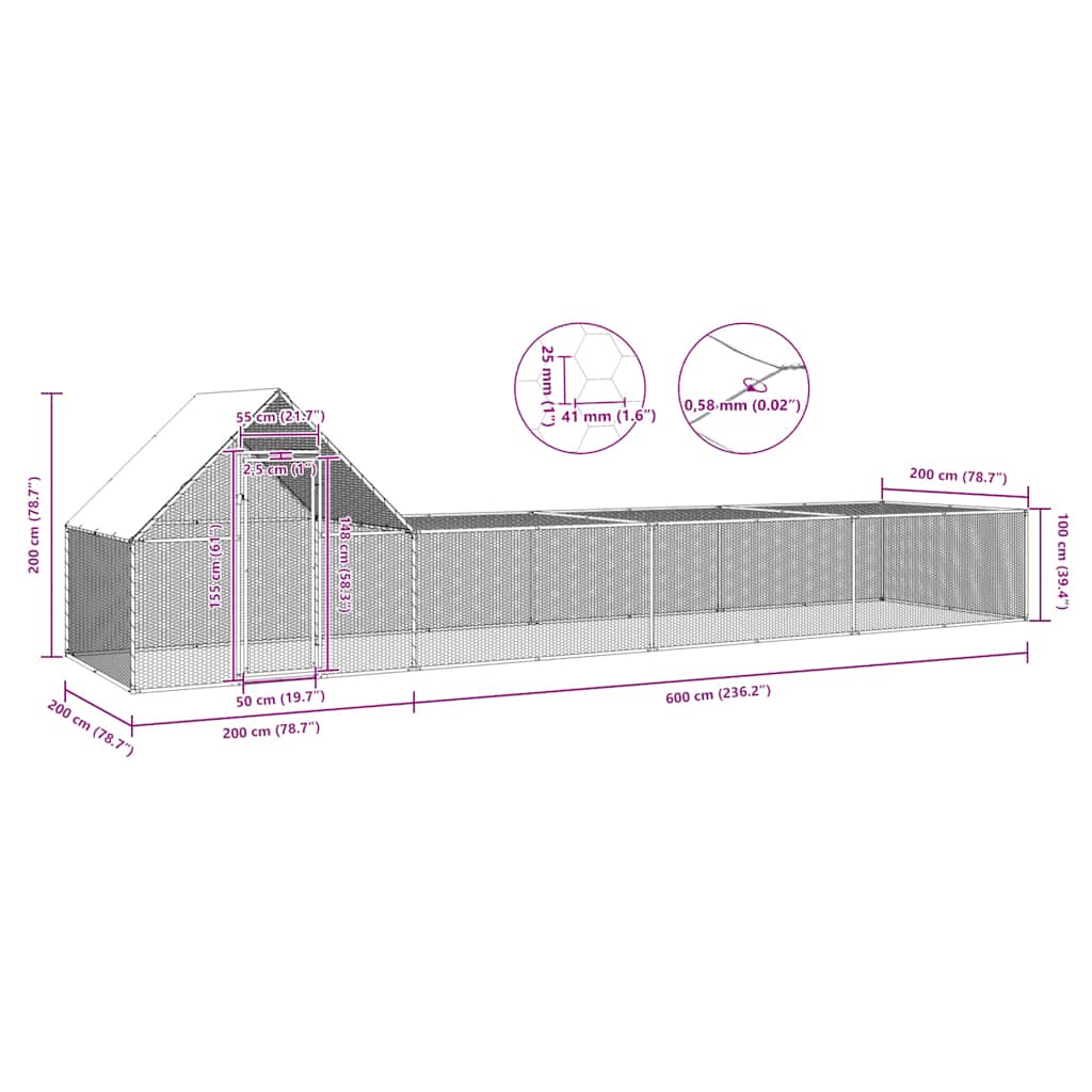 Pollaio 8x2x2 m in Acciaio Zincato 144558