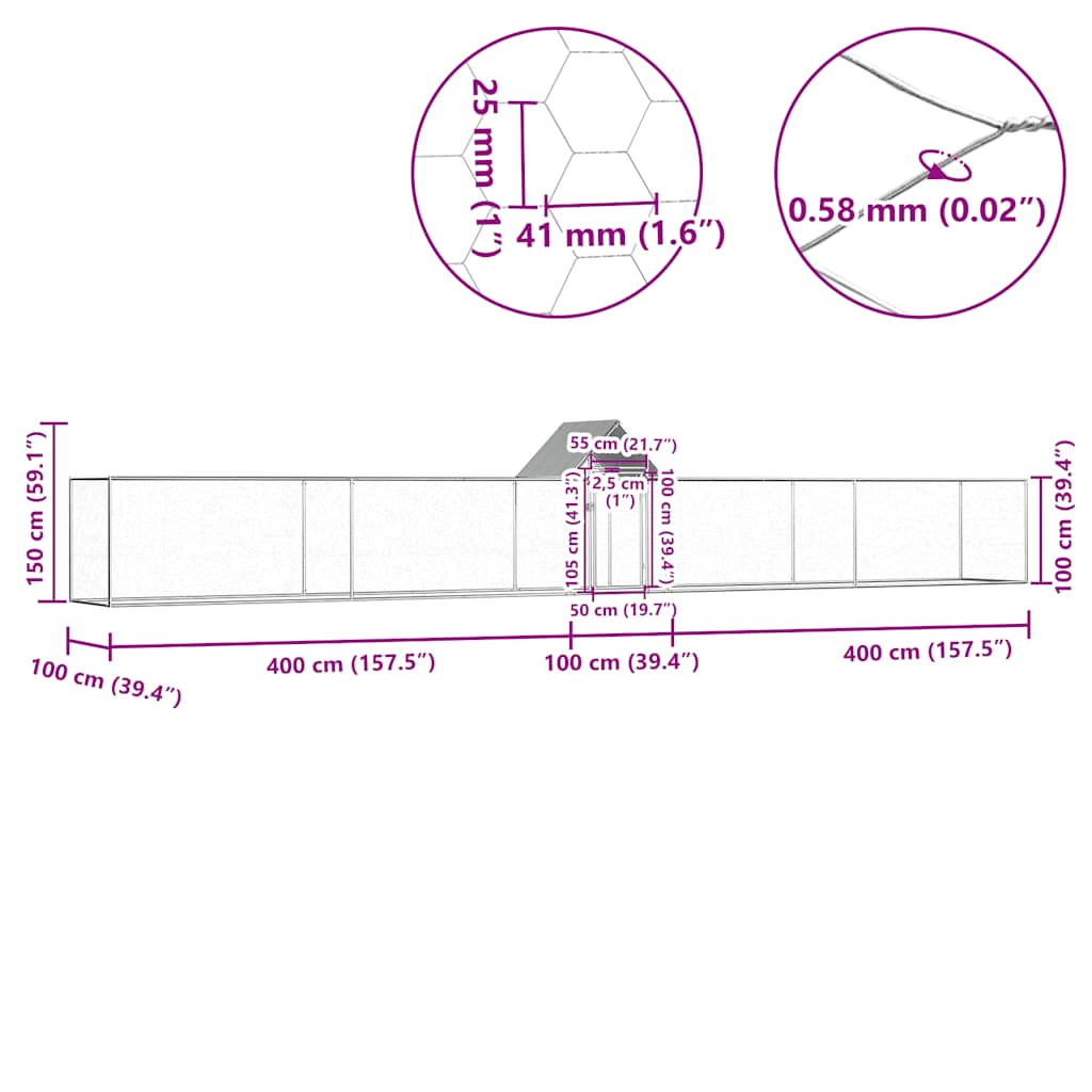 Pollaio 9x1x1,5 m in Acciaio Zincato