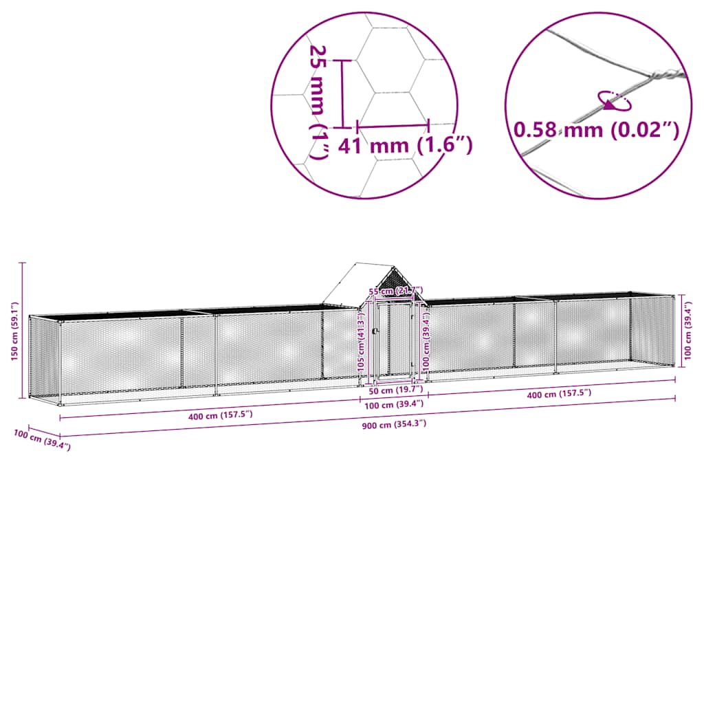 Pollaio 9x1x1,5 m in Acciaio Zincato 144561