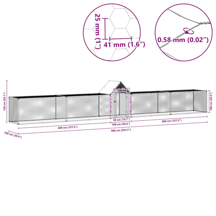 Pollaio 9x1x1,5 m in Acciaio Zincato 144561