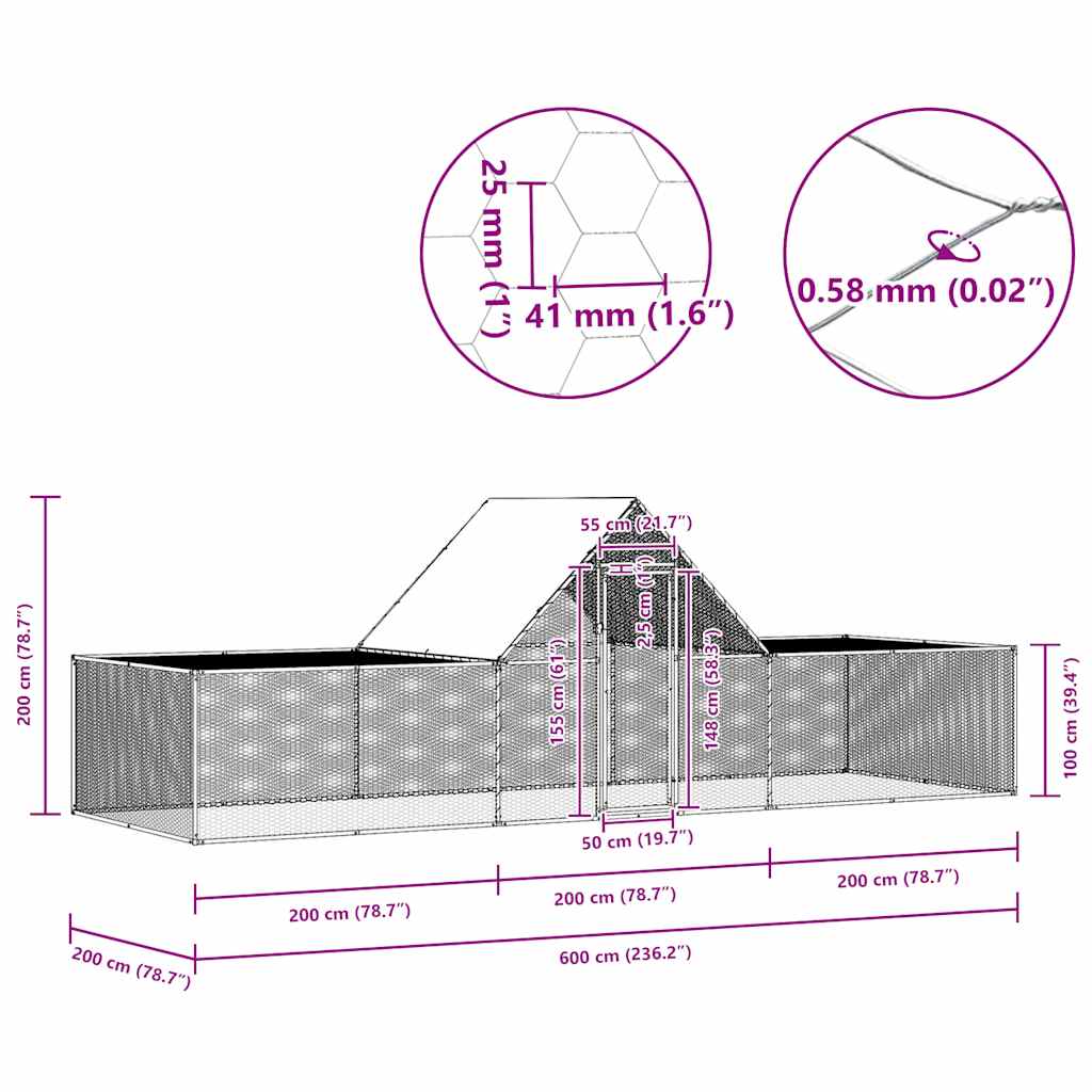 Pollaio 6x2x2 m in Acciaio Zincato 144562