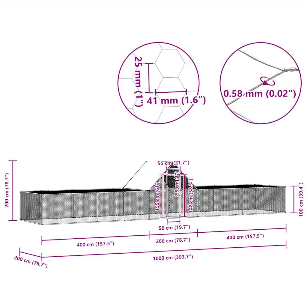 Pollaio 10x2x2 m in Acciaio Zincato 144563