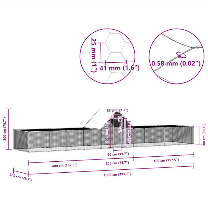 Pollaio 10x2x2 m in Acciaio Zincato 144563