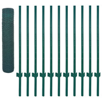 Rete per Recinzione con Pali in Acciaio 25x0,75 m Verde cod mxl 25324