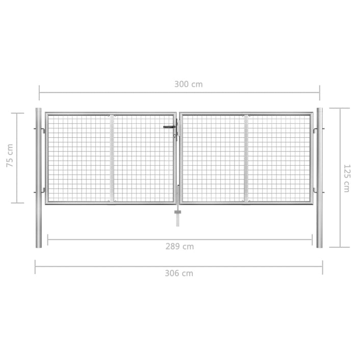 Cancello per Giardino in Acciaio Zincato 306x125 cm Argento cod mxl 70913