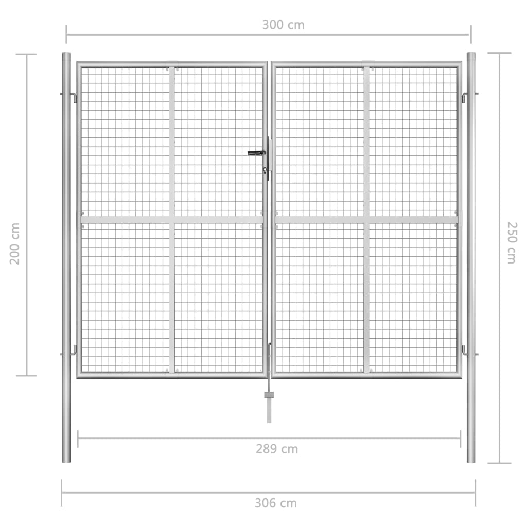 Cancello da giardino in acciaio zincato 306x200 cm argento 144766
