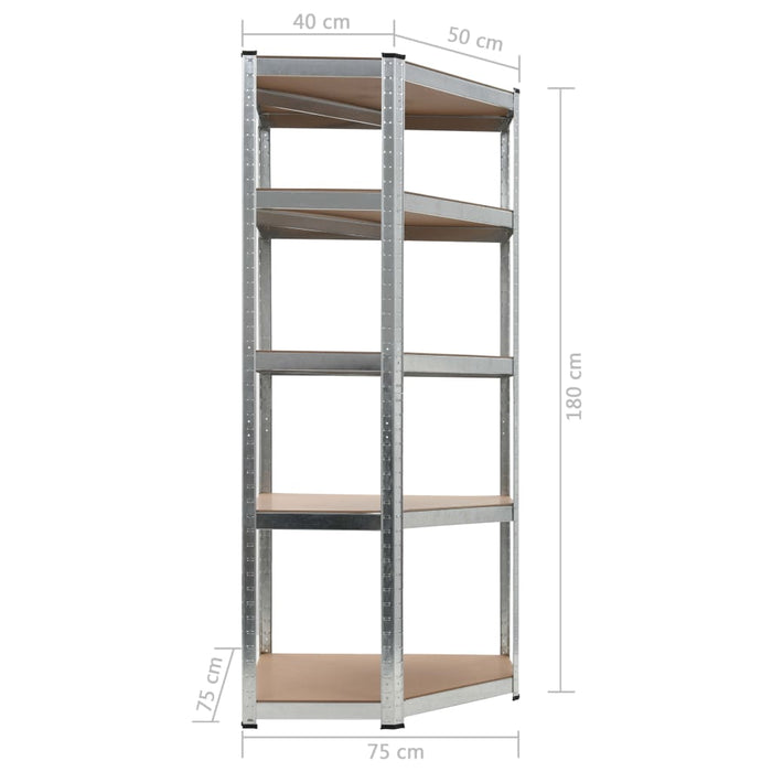 Scaffale Angolare 5 Ripiani Argento Acciaio e Legno Multistrato 144265