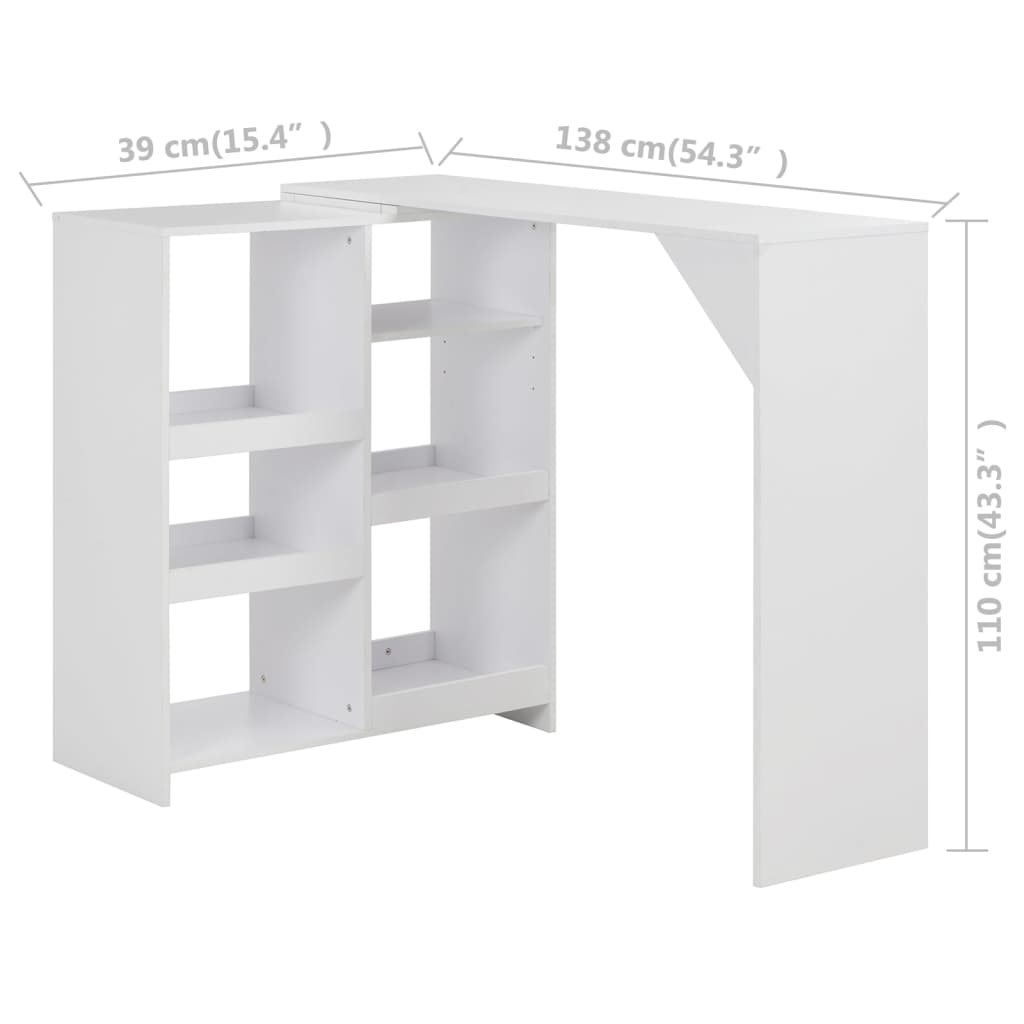 Tavolo da Bar con Scaffale Mobile Bianco 138x39x110 cm cod mxl 14715