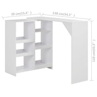 Tavolo da Bar con Scaffale Mobile Bianco 138x39x110 cm cod mxl 14715